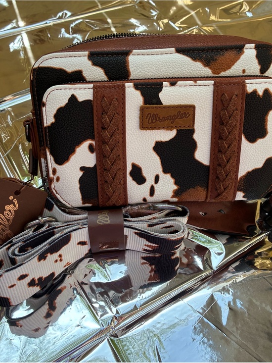 Wrangler Handbags - Wrangler Brown, Black & White Cowprint Belt Bag